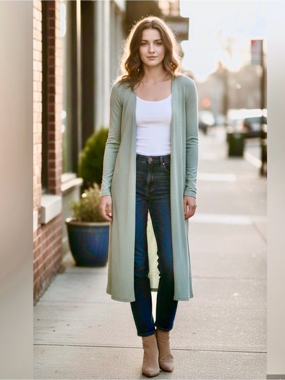 2 Items One Price Open-Front Long L Cardigan  by Ekouaer AND Faux Pearl Bracelet